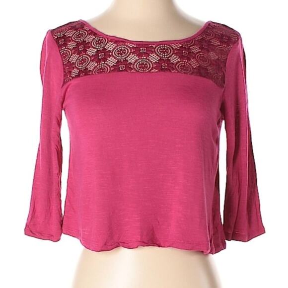 nwt American Rag cropped lace panel detailed pink keyhole shirt - Picture 1 of 6